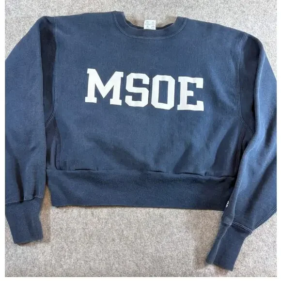 VINTAGE Champion Reverse Weave Womens Sweatshirt Blue MSOE Cropped Crewneck XL - Picture 1 of 6